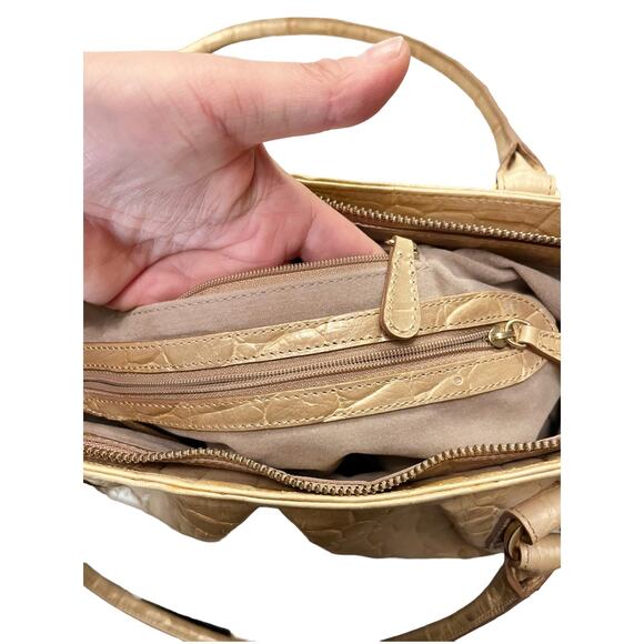 BRAHMIN Croc Embossed Leather Satchel Dual Handle Zipper Closure Cream Handbag - Picture 8 of 14